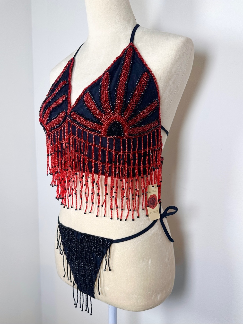 Beaded Fringe Halter Bikini Set | Festival | Y2K | NWT